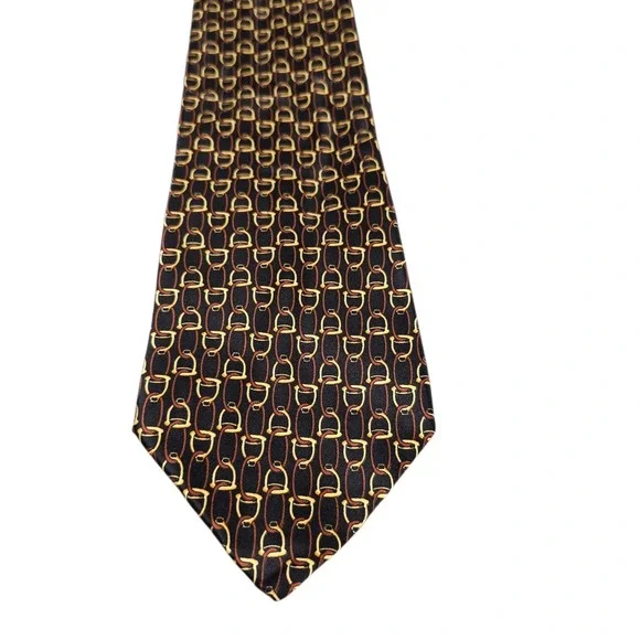 PAOLO GUCCI Silk Tie Equestrian‎ Bit Pattern Black Gold Red Designer Mens